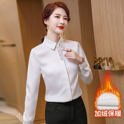 酒红色加绒衬衫女装长袖2025气质职业装秋冬新款正装内搭加厚衬衣 常规款-酒红色（单件衬衫） 2XL (建议118-128斤左右)