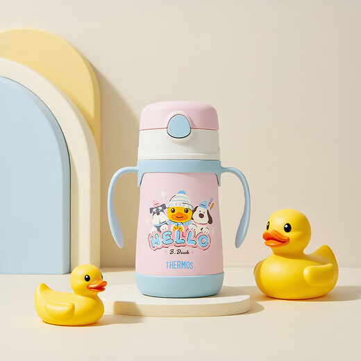 THERMOS children's straw thermos cup little yellow duck ultra-light 316L stainless steel handle kindergarten treasure student cup for school TCKC