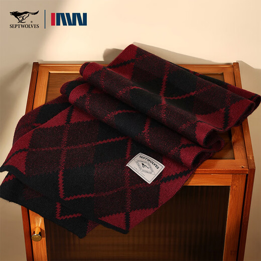 SEPTWOLVES men's scarf 100% cashmere warm and thickened high-end birthday gift for boyfriend and husband scarf gift box packaging black and red 100% cashmere + exquisite gift box