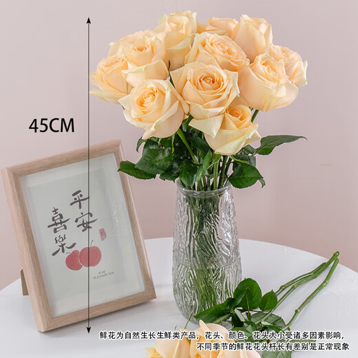 Rose Yunnan Flowers Wholesale Real Flowers Household Flowers Vase Water Growing Holiday Gift Rose Flowers Champagne Rose 18+2 Branches Loss-proof