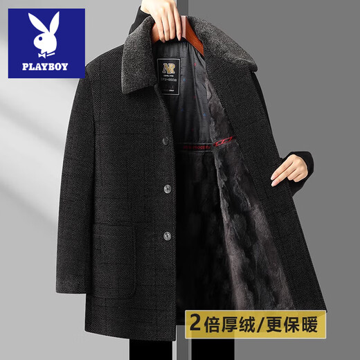 Playboy Dad Winter Jacket Chenille Mid-Length Down Jacket Middle-aged and Elderly Men's Jacket Father's Autumn and Winter Cotton Jacket LX802 Black Gray 2x Thick Velvet Quality Chenille M 170 90-110Jin Jin is equal to 0.5 kg
