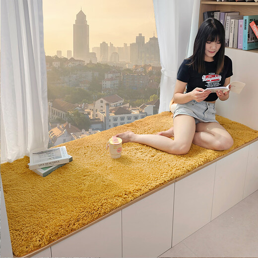 Yulu lambskin bedroom bay window mat living room balcony thickened plush window sill mat room decoration cushion non-slip customizable khaki color 60*160cm