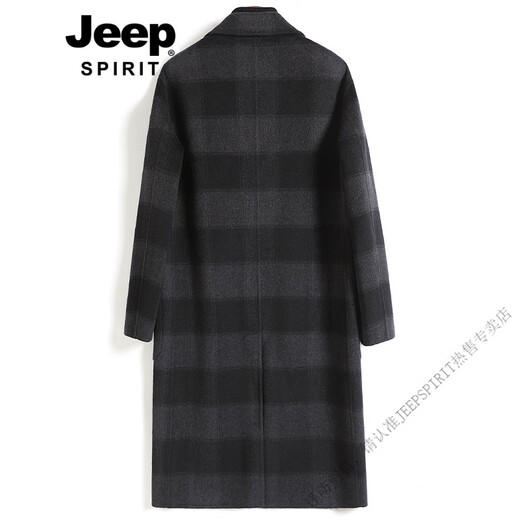 JEEP SPIRIT new double-sided woolen coat men's fashion trend plaid wool coat loose woolen windbreaker jacket winter black and gray plaid 2024 new color L