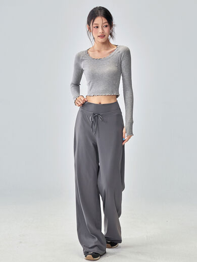 Fitness girl loose sports pants casual slimming yoga pants high waist Pilates training wide leg trousers new autumn and winter gemstone gray plus velvet style S S