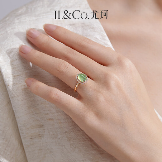 IL&CO Youke 18K gold prehnite ring for women diamond inlaid natural gemstone colored treasure ring birthday and Valentine's Day gift for women 18K gold prehnite ring No. 13