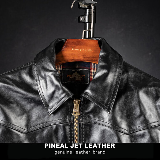 PJL new men's classic fashion casual simple Ami khaki retro new lapel horsehide leather jacket tea core black XL (170Jin Jin is equal to less than 0.5kg)