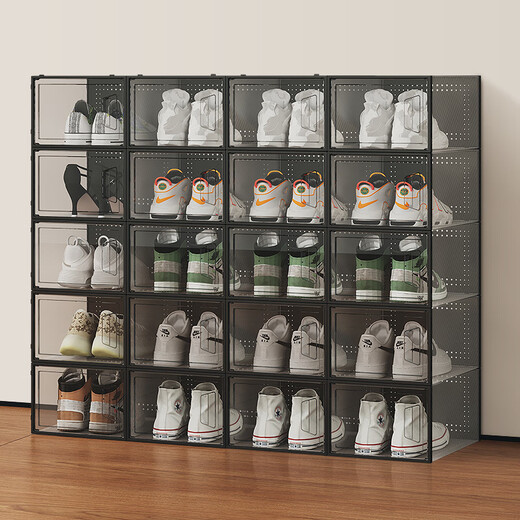 Hualeji Thickened Shoe Box Storage Box Transparent Folding Storage Box Plastic Sneaker Rack Shoe Cabinet Drawer-type Space-Saving Artifact B Type - 46.5 Size White Transparent Buy 4 Get 4 Free Total 8 Pieces Can Be Fitted 0x0x0cm