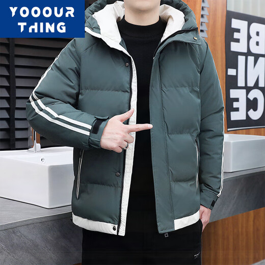 YOOOURTHING Cotton Jacket Men's Autumn and Winter Hooded Trendy Brand Men's Fashion Trendy Short Cotton Jacket Warm Thickened Cotton Jacket Men Black XL (Recommended 110-135 Jin Jin equals 0.5 kg)
