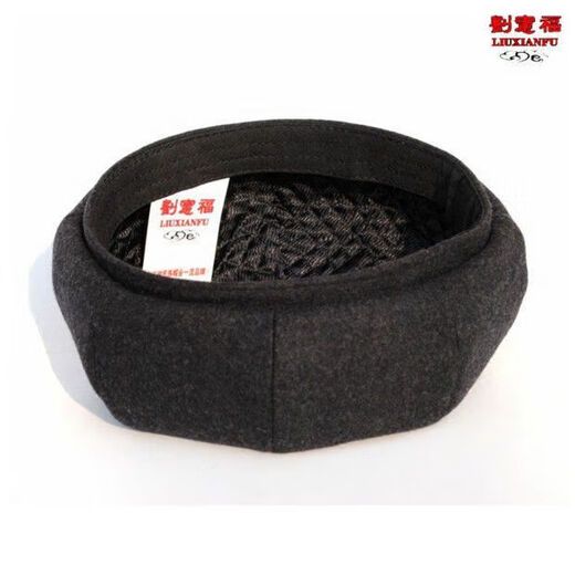 Fangtou pumpkin hat for middle-aged men, beret octagonal hat, doctor's hat, pumpkin hat for men, middle-aged and elderly hats, black woolen S small size (55-56)