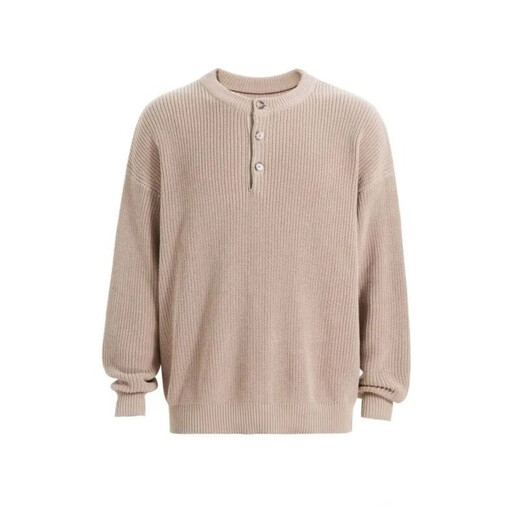 Jiaojing Laoqian Henry Collar Sweater Old Money Style Henry Collar Sweater Men's Autumn and Winter Lazy Feeling Bottoming Long Sleeve Pin Khaki High Quality M