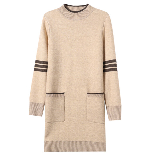 Ordos City 100 pure cashmere mid-length plus velvet sweater for women's winter outer wear thickened one-piece velvet base beige_Collection and purchase priority delivery S_Recommended 95Jin Jin equal to 0.5 kg or less
