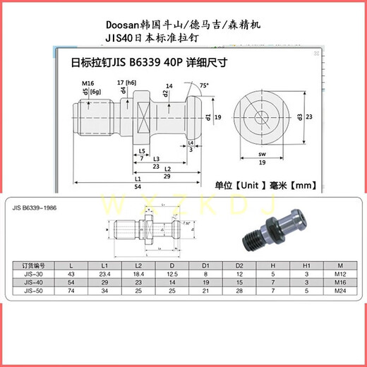 Shantou Lincun JISB6339-40 PCNM560 Doosan Makino machine tool rivet BT40-75 degree standard rivet JIS6339-40 blind hole