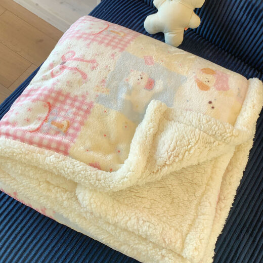 Vinoya double-sided thickened milk fleece blanket, lamb fleece office shawl, nap blanket, air-conditioning blanket, dormitory sofa cover blanket, overalls, kitten milk fleece + lamb fleece, soft and waxy skin like a cat, 70x100cm nap children's blanket