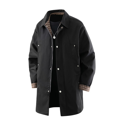 MMOPTOP silhouette lapel windbreaker autumn and winter men's British style loose high-end casual jacket MFY02 black XL