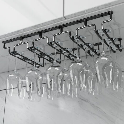 Jieyunmao simple red wine glass holder upside down household goblet holder hanging creative wine cabinet wine glass display rack hanging cup rack 6 slots long 66.5cm deep 22.5cm black