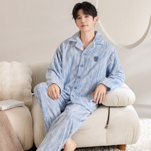 Cat Man Coral Fleece Couple Pajamas Autumn and Winter 2025 New Thick Velvet Casual Cartoon Flannel Ladies Home Clothes 88951 M