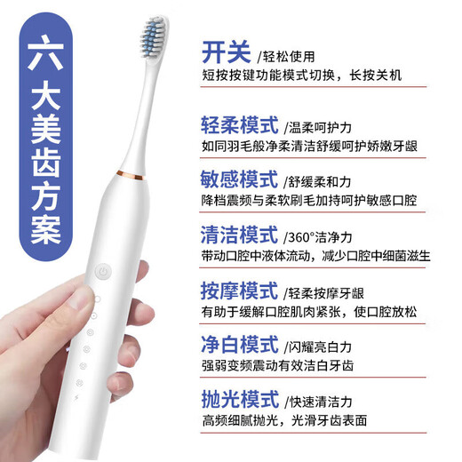 Electric toothbrush for adults, rechargeable, fully automatic, sonic, soft-bristled, waterproof, for men and women, couple set, pink, with 6 brush heads