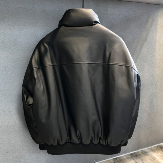 GENIUS international first-line brand plant protein soft leather thickened 90 white duck down motorcycle leather jacket men's winter new style black 90 white duck down warm and loose version 2XL 155-170Jin Jin equals 0.5 kg