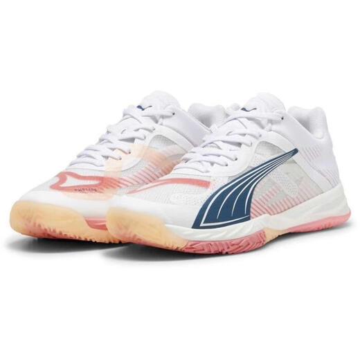 PUMA women's indoor sports shoes, high response cushioning, quick start, flexible support, white upper white (white / mix) 37.5