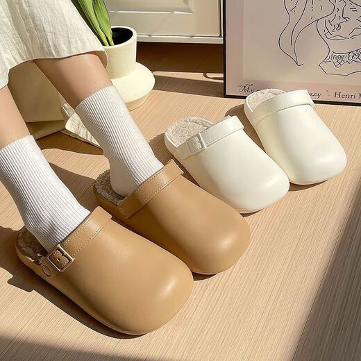 Waterproof cotton slippers for men and women in autumn and winter 2025 new home indoor thick-soled non-slip baby warm Birkenstock shoes black-thick velvet toe cotton slippers Shirley Mei 40.5 40-41 One size too small