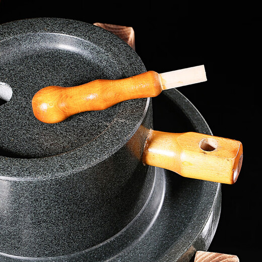 Shijanu retro small stone mill household handmade stone mill household stone mill disc small stone mill household mini stone mill soy milk tofu machine 17*27 wooden handle (kindergarten model)