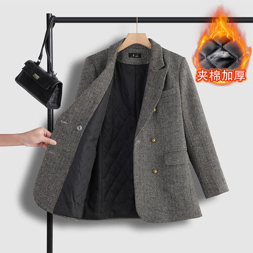 Chenfu woolen suit jacket for women spring and autumn new high-end wool small back slit casual fashion temperament suit regular style gray suit L recommended 105-114 Jin Jin equals 0.5 kg