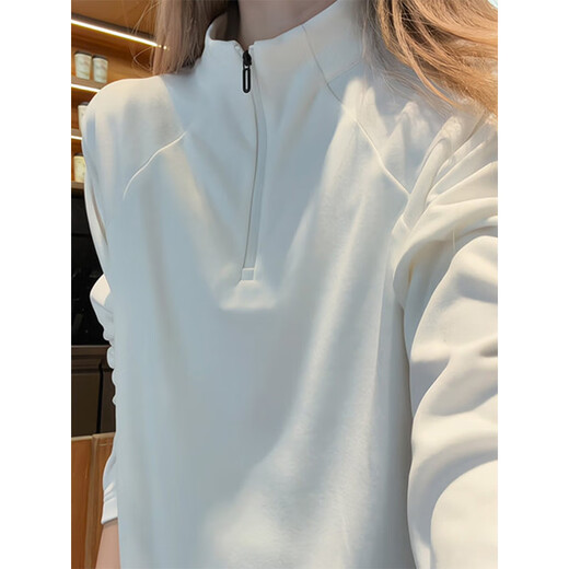 Qumile American half-zip German velvet bottoming sweatshirt for men in autumn and winter plus velvet to keep warm with heavy slim fit trendy top, black L