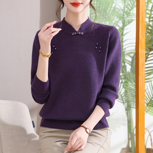 Hodo (Hodo) mother's outfit plus velvet and thickened warm base layer red sweater for the year of birth in autumn and winter middle-aged women's inner knitted sweater