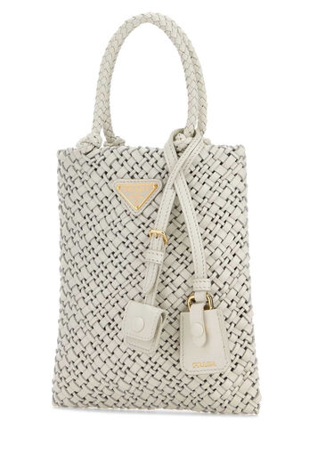 PRADA Triangle Logo Woven Handbag White One Size