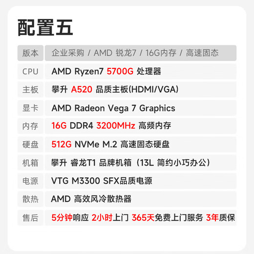 AMD Ruilong Ruilong 7 5600GT e-sports game home office enterprise purchase mini desktop computer host full set diy assembly computer complete machine 5700G 16G 512G | Configuration 5 VAT invoice | Support for corporate
