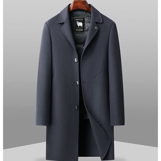 Winter mid-length double-sided wool coat for men, woolen coat for men, goose down lining, thickened woolen woolen windbreaker, dark gray L (120-140)
