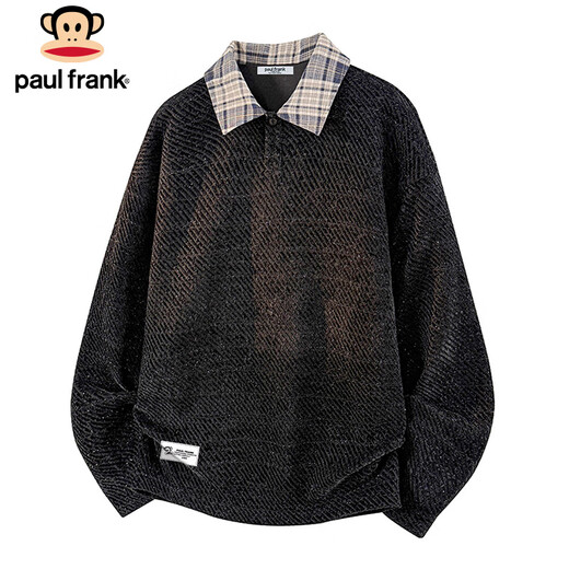 Paul Frank long-sleeved T-shirt men's winter chenille sweatshirt men's casual POLO shirt men's jacket dark gray XL