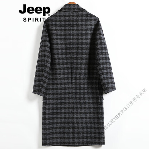 JEEP SPIRIT new double-sided woolen coat men's fashion trend plaid wool coat loose woolen windbreaker jacket winter black and gray plaid 2024 new color L