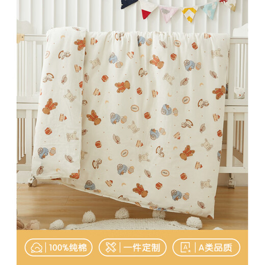 Yaowanxi Class A gauze pure cotton children's quilt cover single piece 1.2m 1.5m bed cotton cartoon baby baby kindergarten quilt cover Fairy Tale Town 100% cotton gauze - Class A maternal and infant grade 100cm*120cm