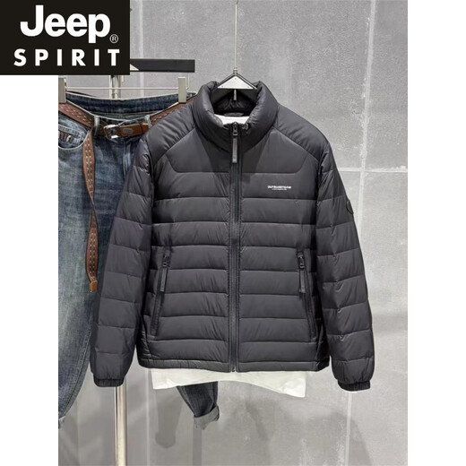 JEEP SPIRIT2025新款男士立领轻便羽绒服轻薄款百搭休闲保暖鸭绒排骨外套冬季 黑色 M