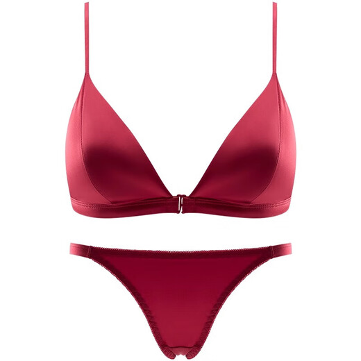 Modal Red Underwear Women's Zodiac Year Suit Small Breast Gathered Spaghetti Straps Triangle Cup Sexy Beautiful Back Wedding Bridal Bra Black Suit S Size 32/70AB