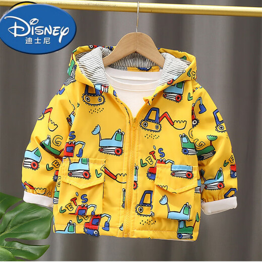 Disney Boys' Jackets Autumn and Winter 2025 New Baby Western Style Children's Thickened Hooded Jacket Western Style Jacket Yellow Digger Thin Section 100