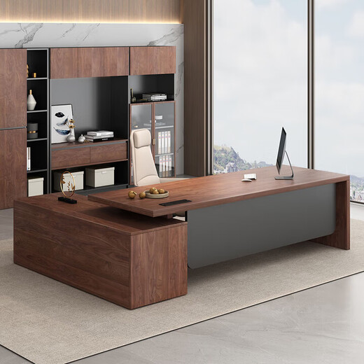 Solid wood boss desk with side cabinets North American black walnut president desk law firm office executive desk pine single table 180*80 thick 4.5cm