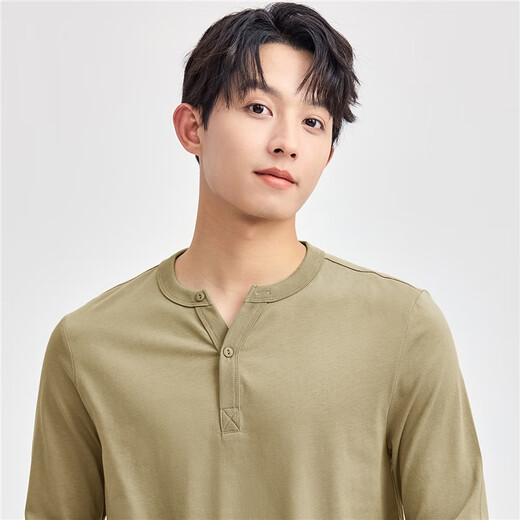 Giordano Henley shirt men's pure cotton solid color bottoming shirt men's Henley collar long-sleeved T-shirt men 01024821