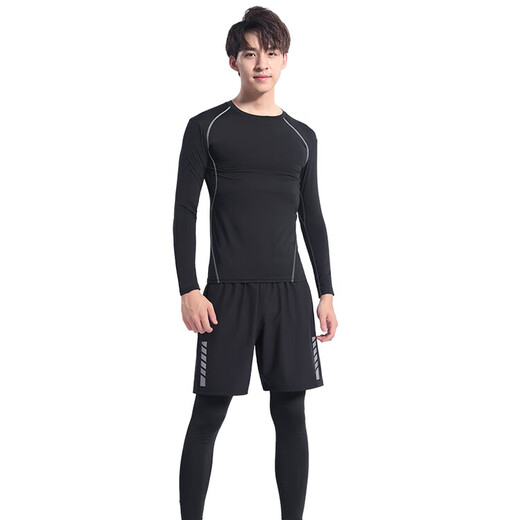 Alen Botun swimsuit men's sun protection swimming suit men's long-sleeved top wetsuit surfing swimsuit summer quick-drying hot spring 292 black gray S 90-115Jin Jin equals 0.5 kg