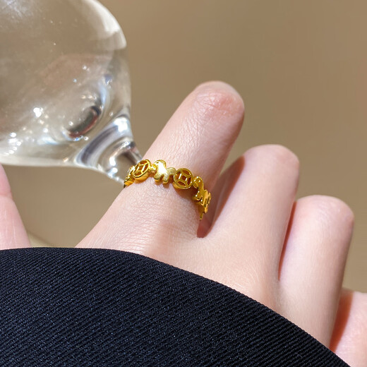 Xinshe Make Money Immediately Imitation Sand Gold Ring for Women Long-lasting Pony Coin Index Finger Ring 2025 New Year of the Horse Ring Pony Coin (Open Ring)