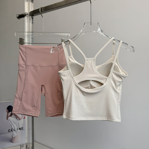 Yoga clothing set for women 2025 new summer Pilates training clothing quick-drying, dry and breathable, morning running exercise, ivory white + gray, shock-proof, hip lifting and abdominal tightening M (recommended 96-105 Jin Jin equals 0.5 kg)