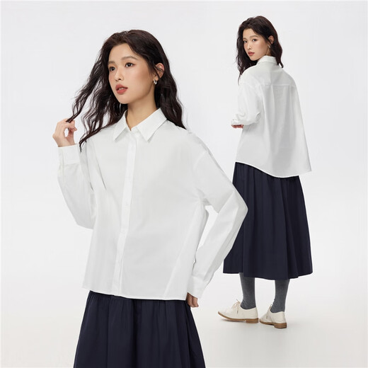 Giordano 2026 Spring New Cotton Poplin Short Front Short Long Back Loose Casual Shirt Women Long Sleeve 13345865