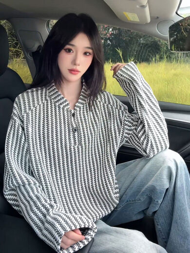 Herringbone Pattern American Henley Collar Men's Shirt Autumn Heavyweight Dog Print Long Sleeve T-Shirt Polo Inner Bottom Shirt White Upgrade 90 Customer Choice M M100-115Jin Jin is equal to 0.5 kg