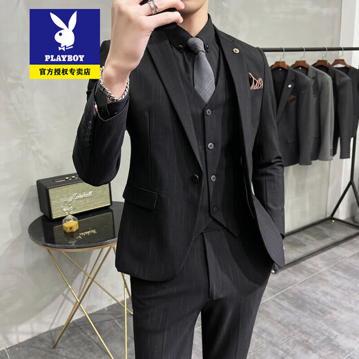 Playboy suit men's suit trendy Korean version slim fit British groom wedding dress business professional black casual suit 1 dark gray texture 9905 suit + trousers with white shirt 3XL 56/160Jin Jin is equal to 0.5 kg wear