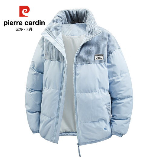 Pierre Cardin Japanese retro corduroy spliced thermal storage and heat-locking jacket, comfortable, breathable and windproof letter embroidered cotton coat, black XL