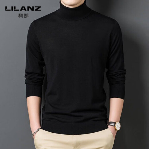 Lilang Light Luxury Turtleneck Worsted Wool Sweater Men's Spring and Autumn Thin Long Sleeve Bottoming Shirt 100 Pure Wool 60 Count Super Fine Black Thin Section 4XL (190)
