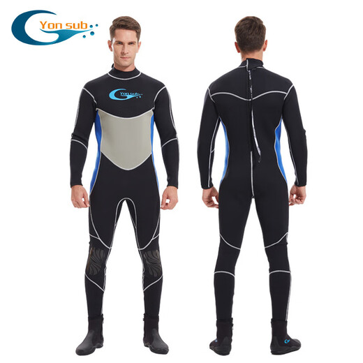 YonSub3MM men's adult diving suit one-piece snorkeling suit winter swimming supplies adult swimsuit free diving blue black 3XL