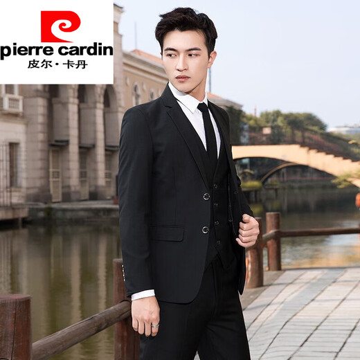 Pierre Cardin Suit Men's Black Jacket Handsome Korean Slim Small Suit Business Groomsman Groom Wedding Formal Wear (Double Button 306 Navy) Single Suit Top XL (120~128Jin Jin is equal to 0.5kg)