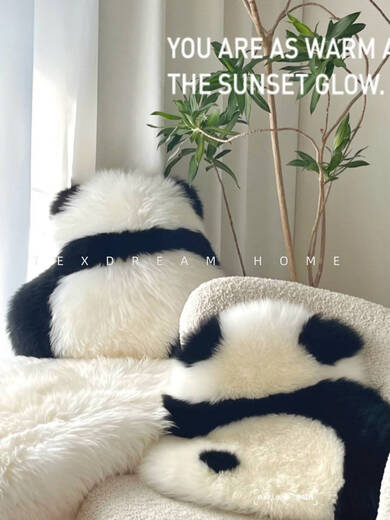 Yong Huan's latest attitude, real wool, cute orchids, the same panda pillow doll, cute cushions, sofa cushions, Panda Dudu 3-piece set, pillow + floor mat + blanket, red panda Dundun series